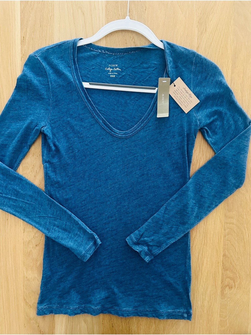 J. Crew Indigo Dyed V-Neck Long Sleeve Tee, new with tags, XS